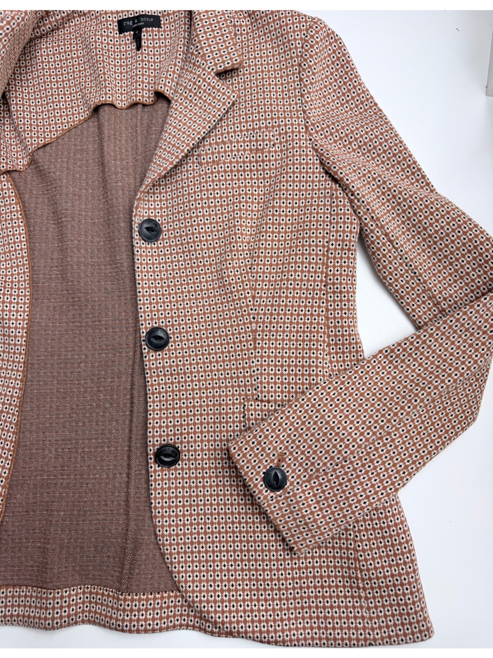 Rag & Bone Slade Geo Print Cotton Blend Blazer Jacket Brown Size 4 - Picture 13 of 16